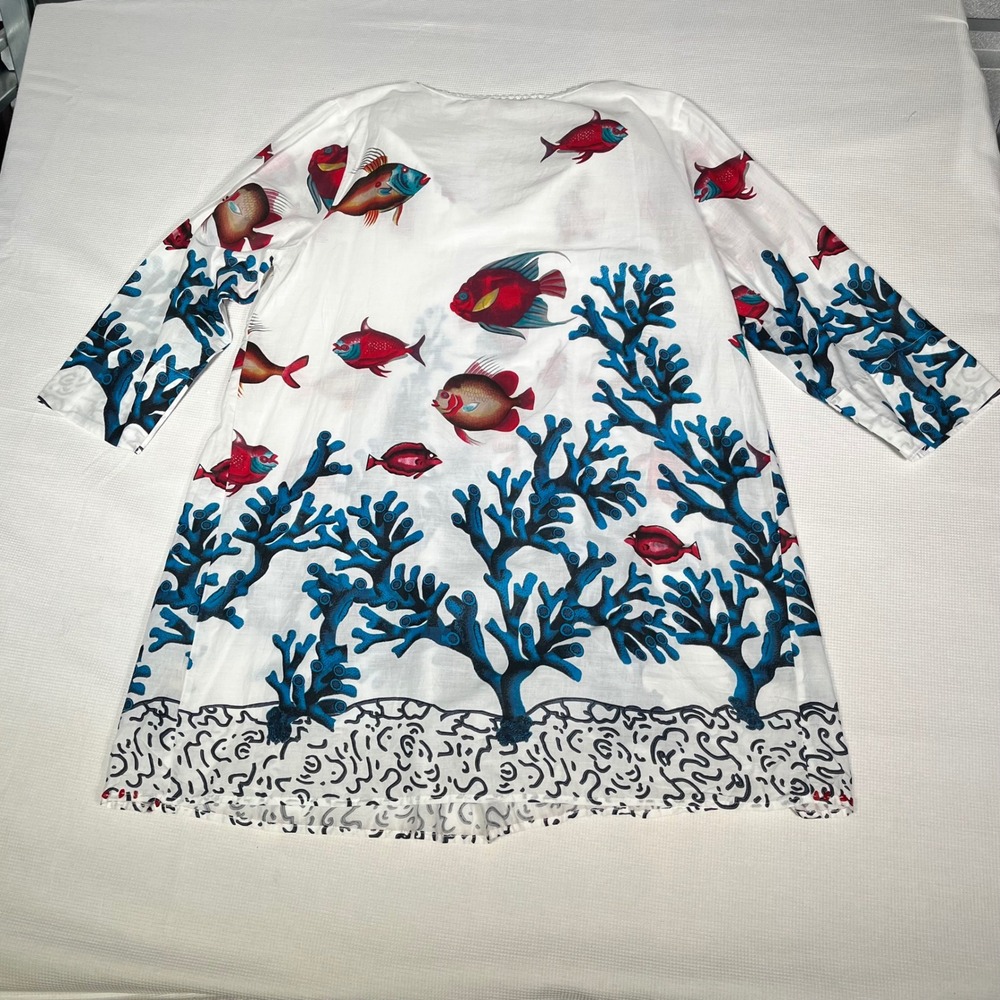 Soft Surroundings NWT Seychelles Tunic XL White Blue Coral Fish Cotton - Picture 3 of 6